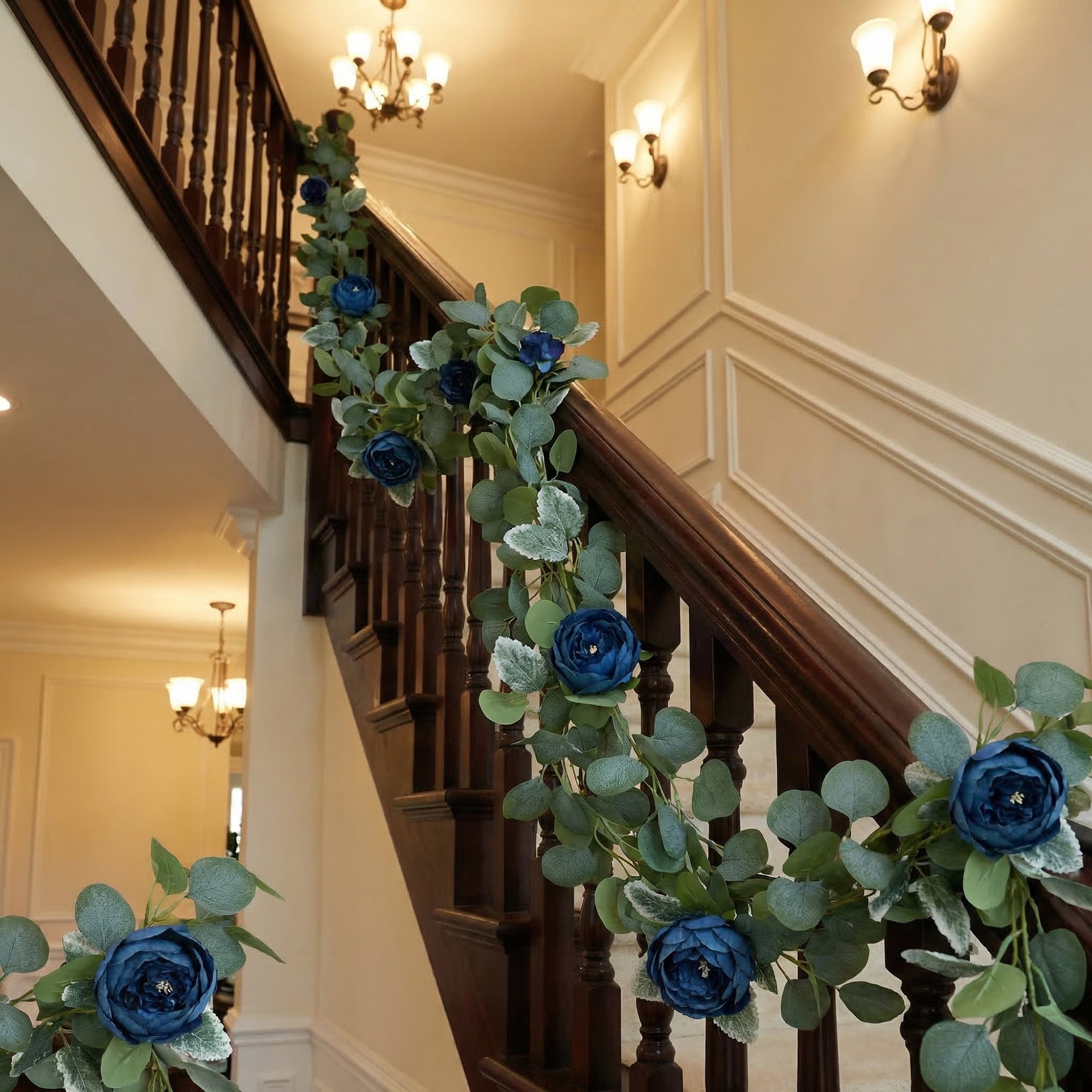 Unique Bargains 4Pcs Artificial Eucalyptus Garland Faux Flower Vine Blue Red 71inch