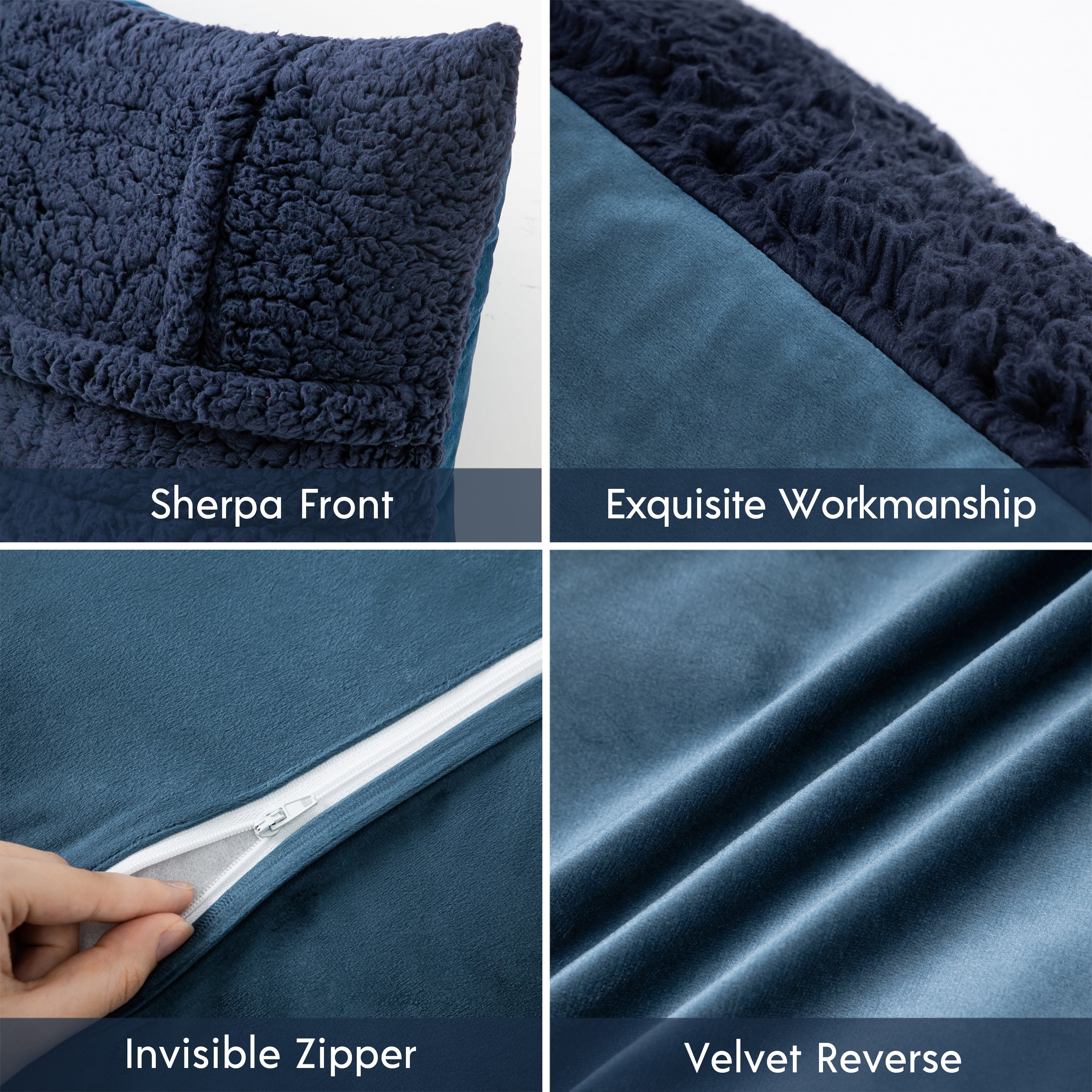 Phantoscope Soft Fluffy Sherpa series Throw Pillow with Insert Faux Fur Decorative Cushion, Navy, 12 x 20 Inches, 2 Pack