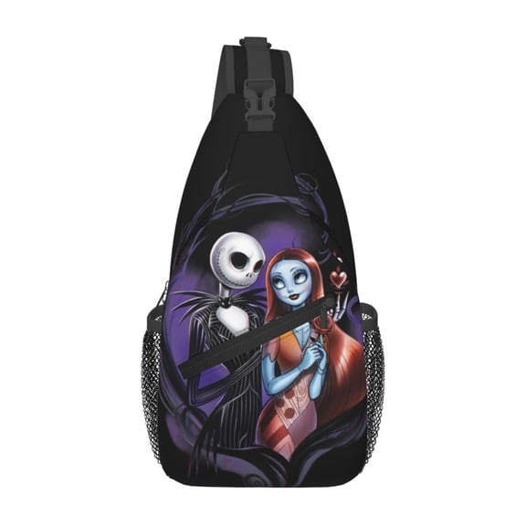 The N-ightmare Before C-hristmas Sling Bag, Jack and Sally Chest Crossbody Backpack, Adjustable Shoulder Daypack for Travel Hiking