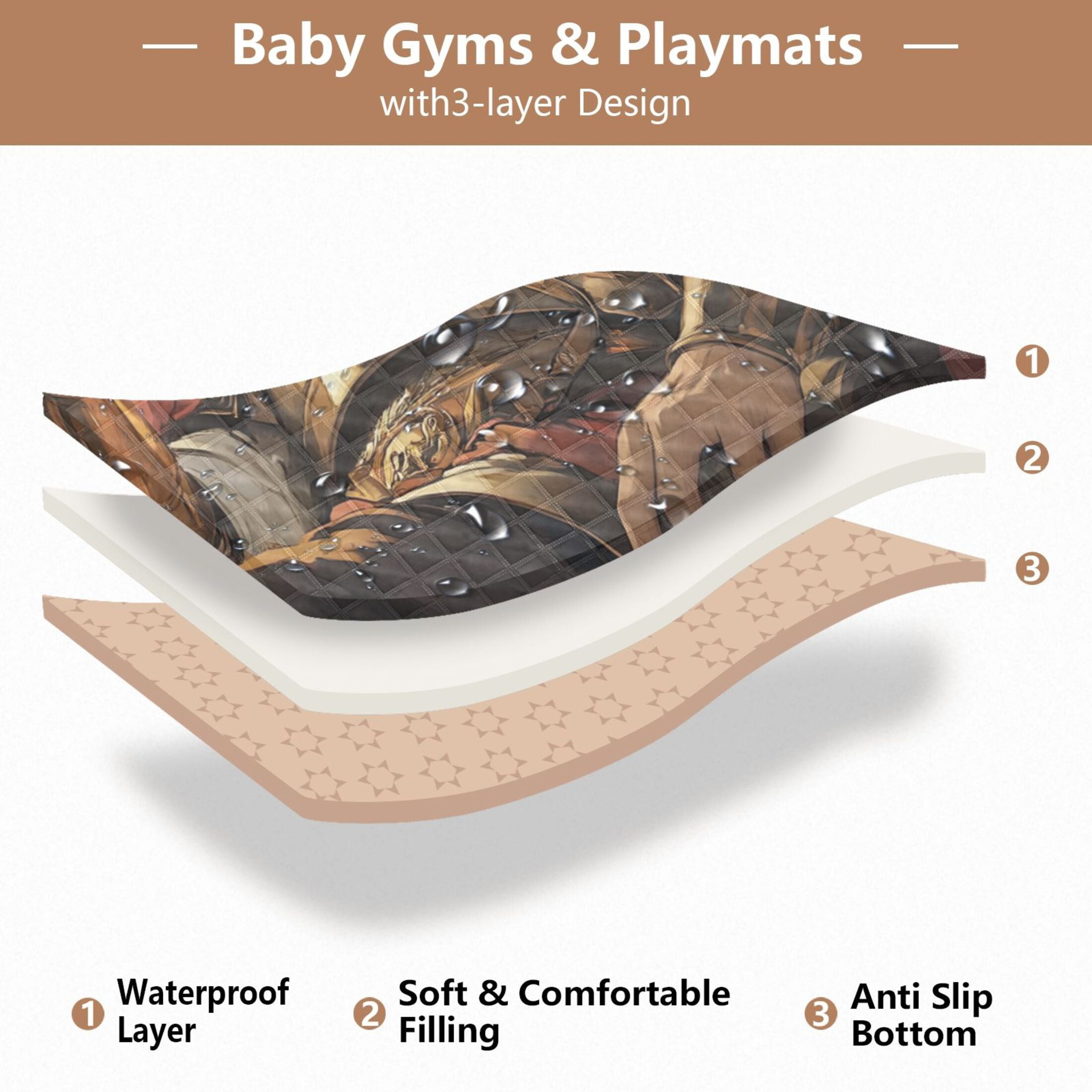 WOBOGO Vanquished King Baby Playmats Extra Large Waterproof Rollable Activity Pads for Toddlers 50×50inch