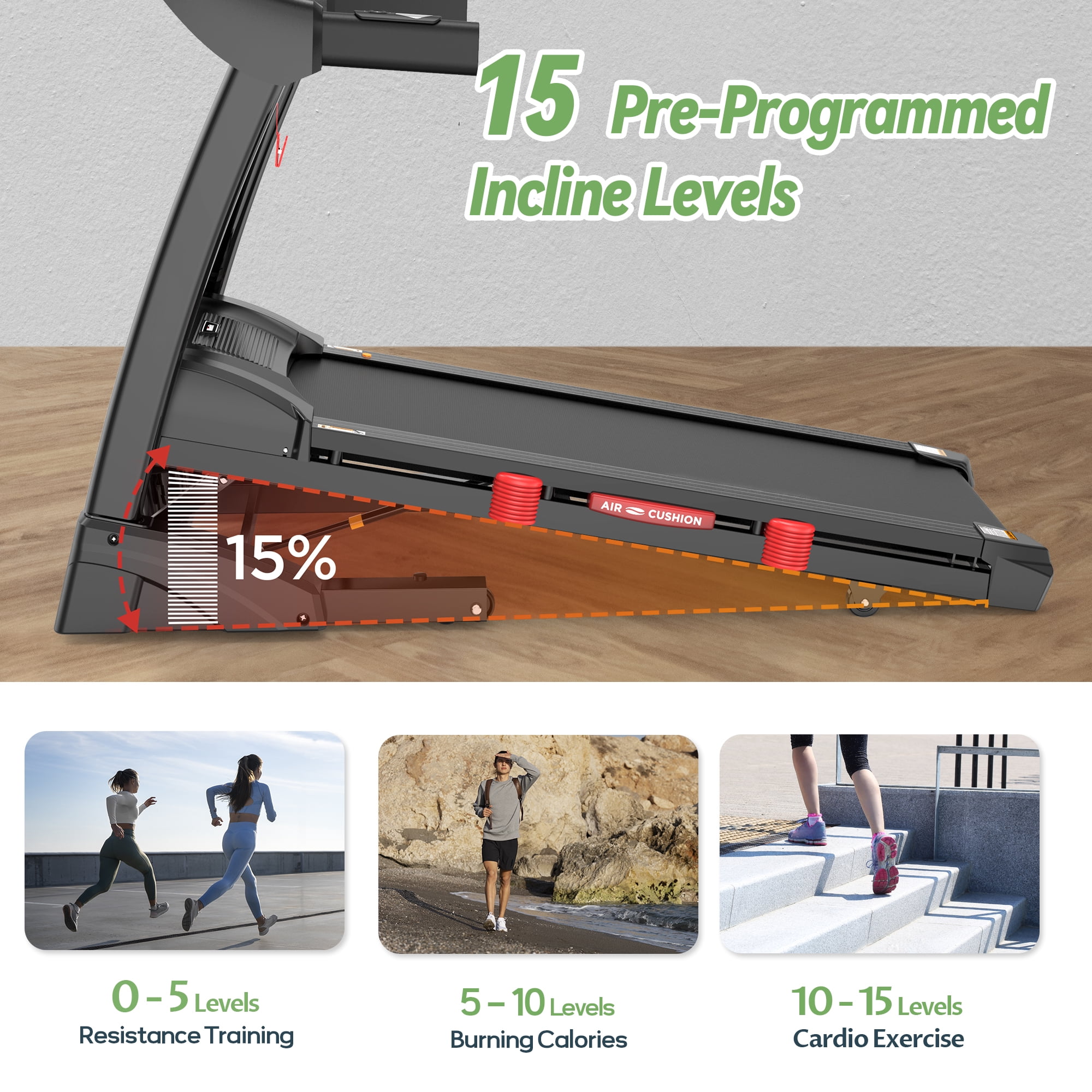 Portable Treadmill with 300 lb for Home/Office, 10 MPH Walking Machine Treadmill with Incline up to 15%, Foldable Treadmill with Handles, Low Noise Walking, Exercise Equipment w/71 ProgramsHP