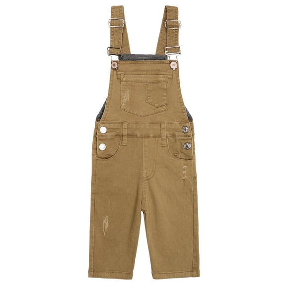 KIDSCOOL SPACE Baby Little Girls Canvas Overalls,Toddler Boys Ripped Holes Casual Workwear,Deep Khaki,2-3 Years