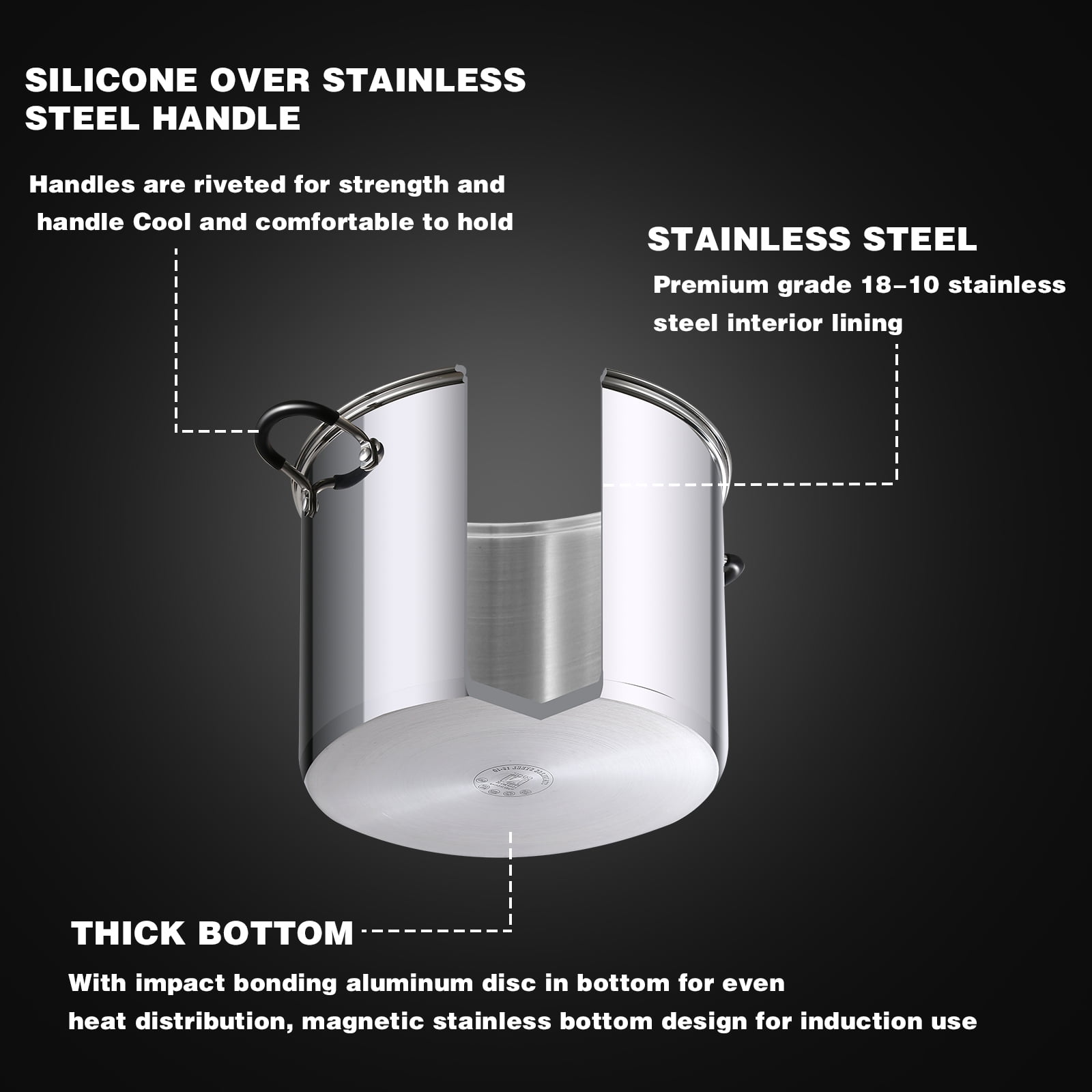 Cook N Home Stockpot Sauce Pot Induction Pot With Lid Professional Stainless Stee 12 Quart