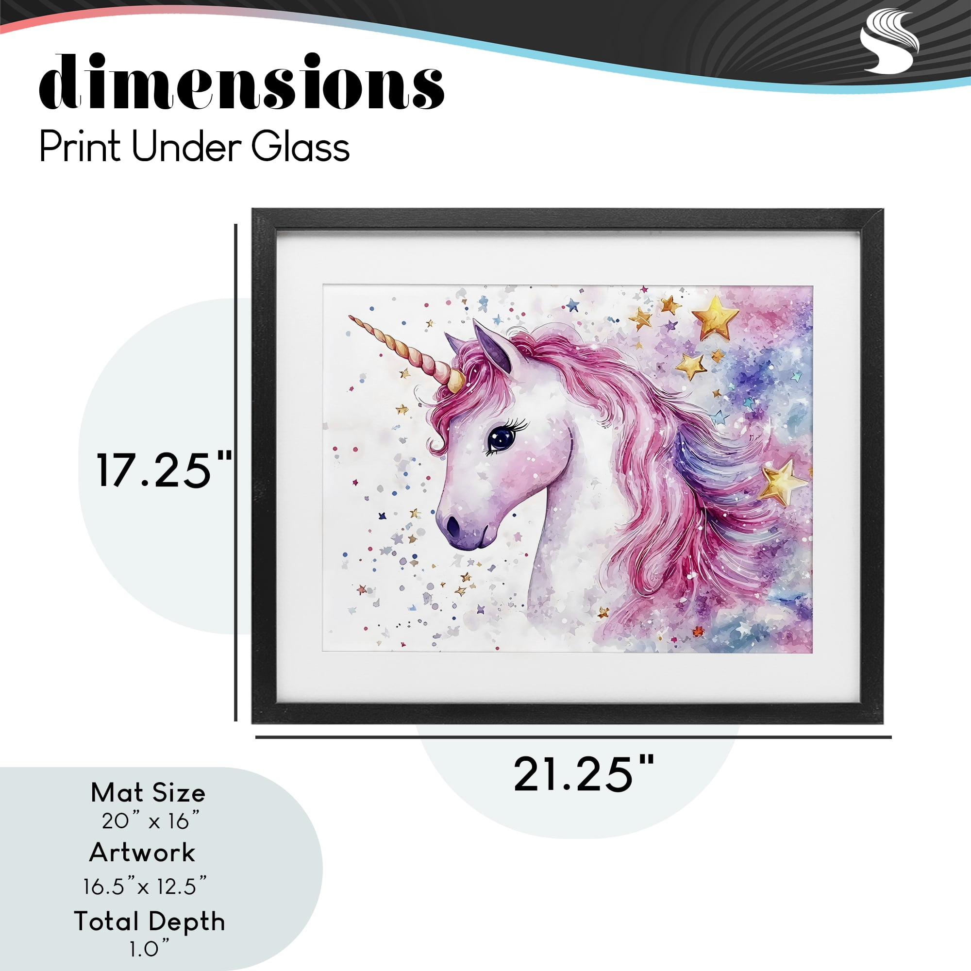 Stupell Industries Pink Mane Unicorn with Stars Black Framed Print Under Glass, design by Creative Studio