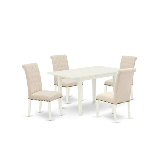 East West Furniture Norfolk 5-piece Wood Dinette Set in Linen White
