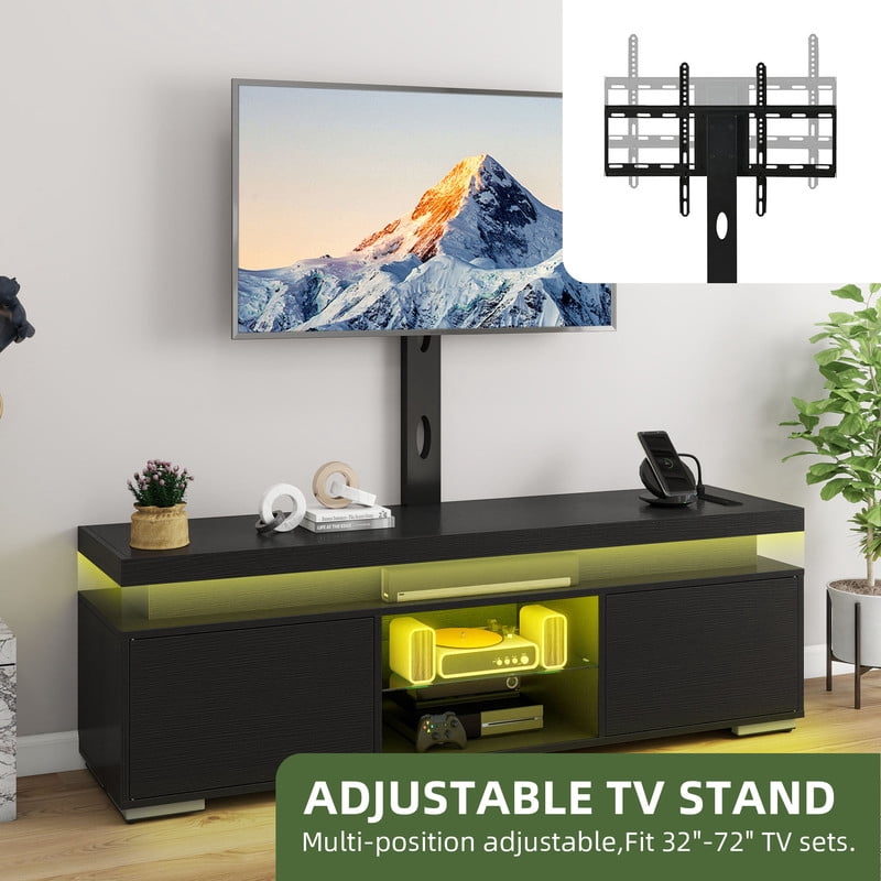 Uforic TV Stand with Mount & Power Outlet, LED TV Mount for 55/60/65 inch TVs, Height Adjustable, Black