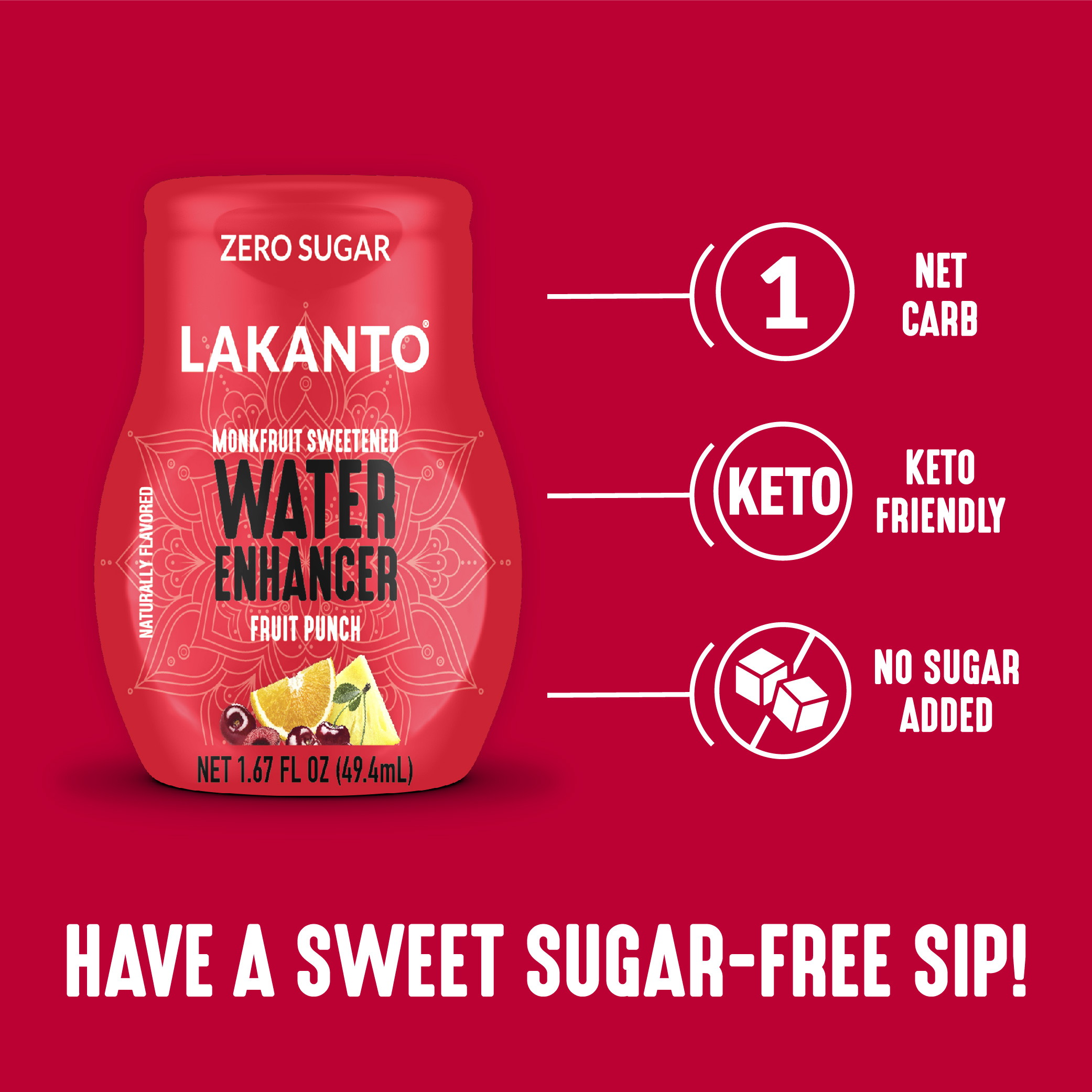 Lakanto Sugar Free Water Enhancer - Sweetened with Monk Fruit Sweetener and Erythritol, On the Go Liquid H2O Hydration, Zero Sugar, Naturally Flavored - Fruit Punch (1.67 fl oz - Pack of 6)