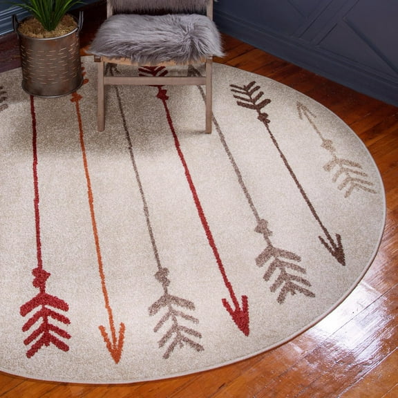 Unique Loom Autumn Collection Area Rug - Arrow (7' 10" Round Beige/Brown)