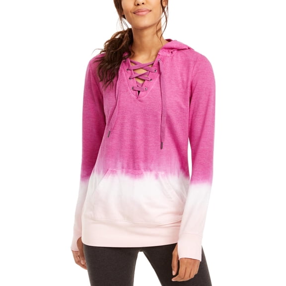 Ideology Womens Activewear Ombre Tie Dye Lace Up Hoodie;Medium