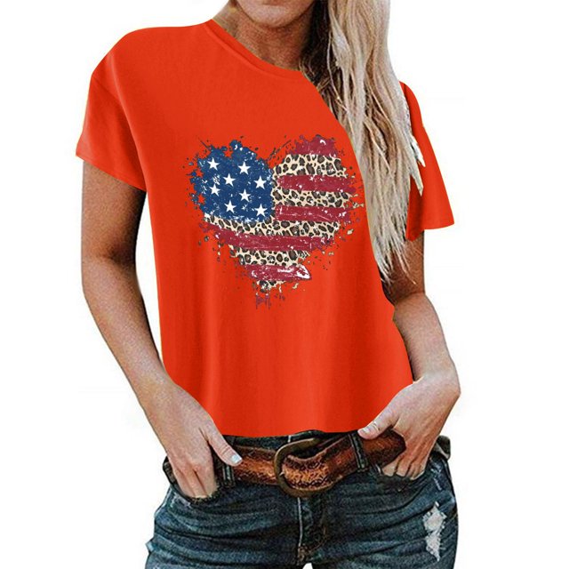 Birdeem T-Shirt pour Femmes d'Été Décontracté Ample Imprimé Fête de l'Indépendance à Col Rond à Manches Courtes