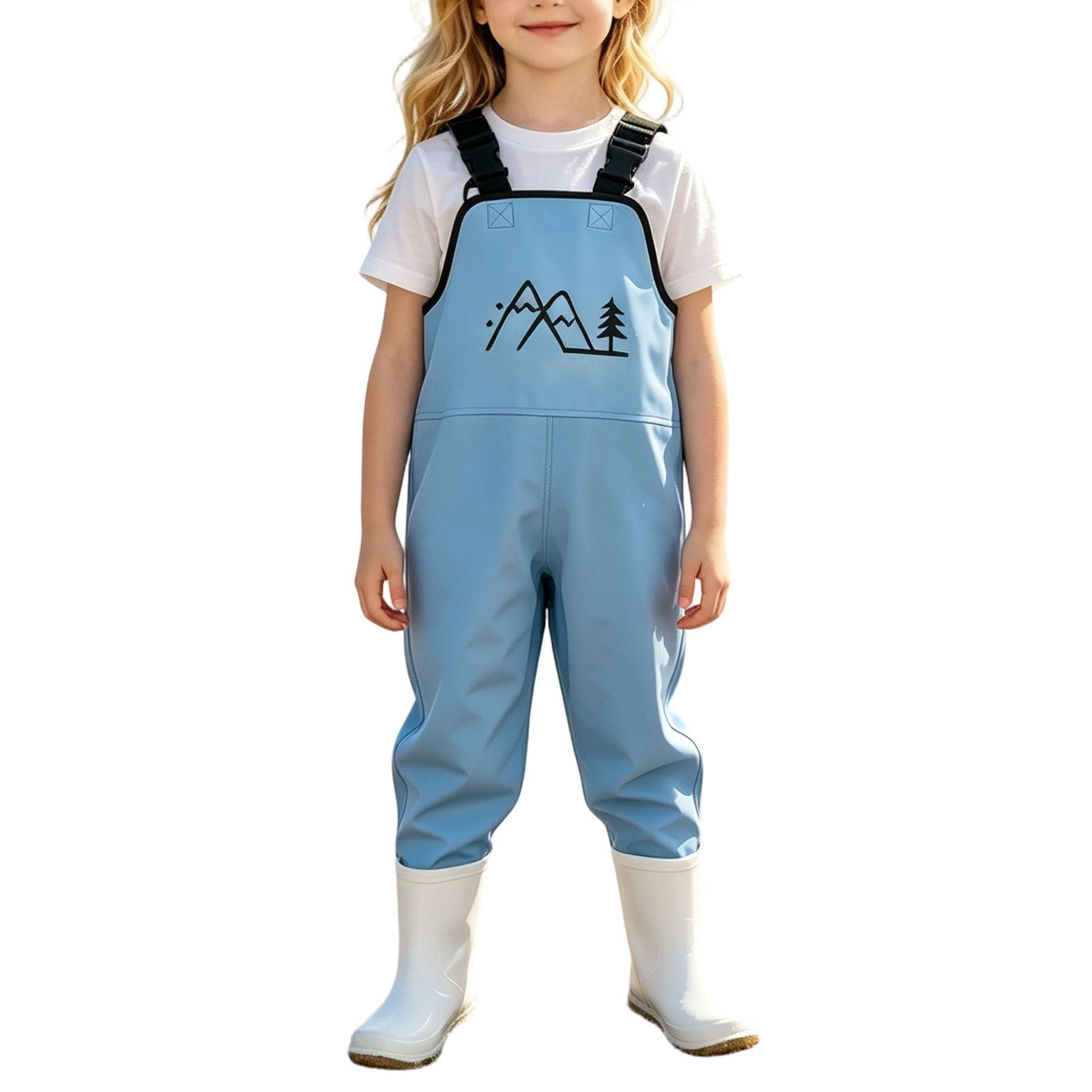 Ruyang 2 Piece Rain Gear Set for Kids Letter Print Suspender Rain Pants Waterproof Rain Boots Outdoor Active Wear Sets