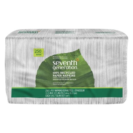 (4 pack) Seventh Generation Napkins 100% Recycled Paper, White, 250 Napkins (1000 Napkins