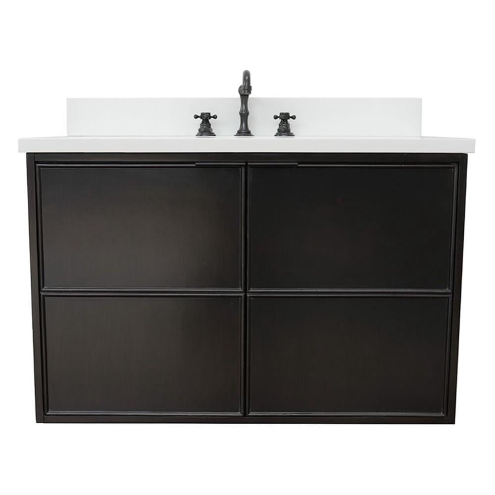 Bellaterra Home 37" Single wall mount vanity in Cappuccino finish top with White quartz and oval sink