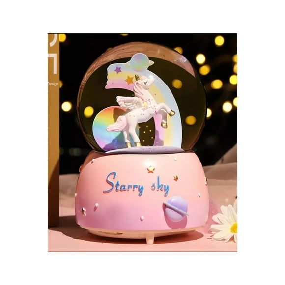 Rainbow Unicorn Music Light Automatic Snowflake Spray Large Snow Globe