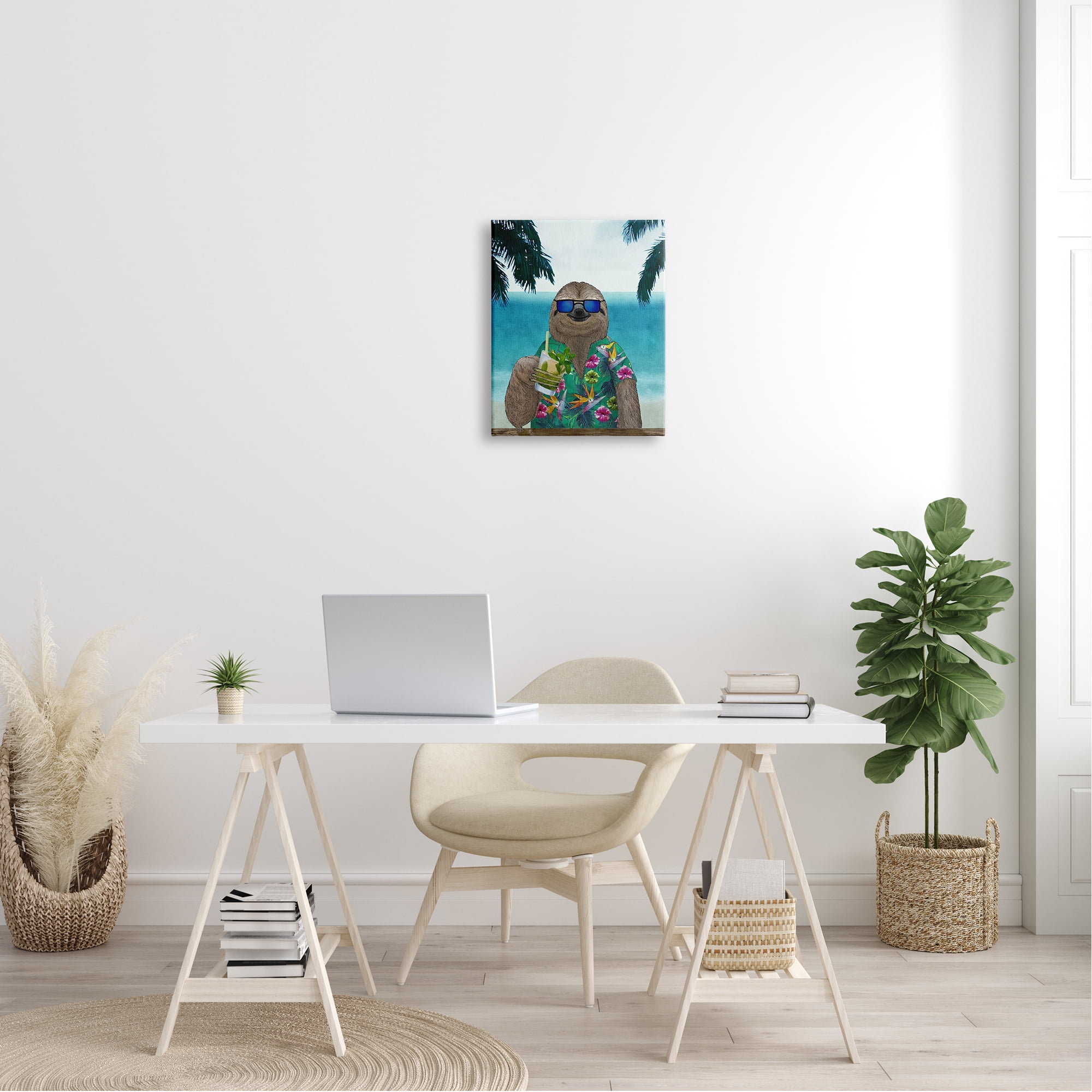 Stupell Industries Humorous Tropical Vacation Sloth Sunglasses Floral Shirt Canvas Wall Art, 16 x 20, Design by Barruf