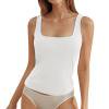 thumbnail image 4 of Womens Cotton Square Neck Tank Tops Fitted Thin Shoulder Strap Sleeveless Basic Summer Cami Going Out Top Clothes, 4 of 7