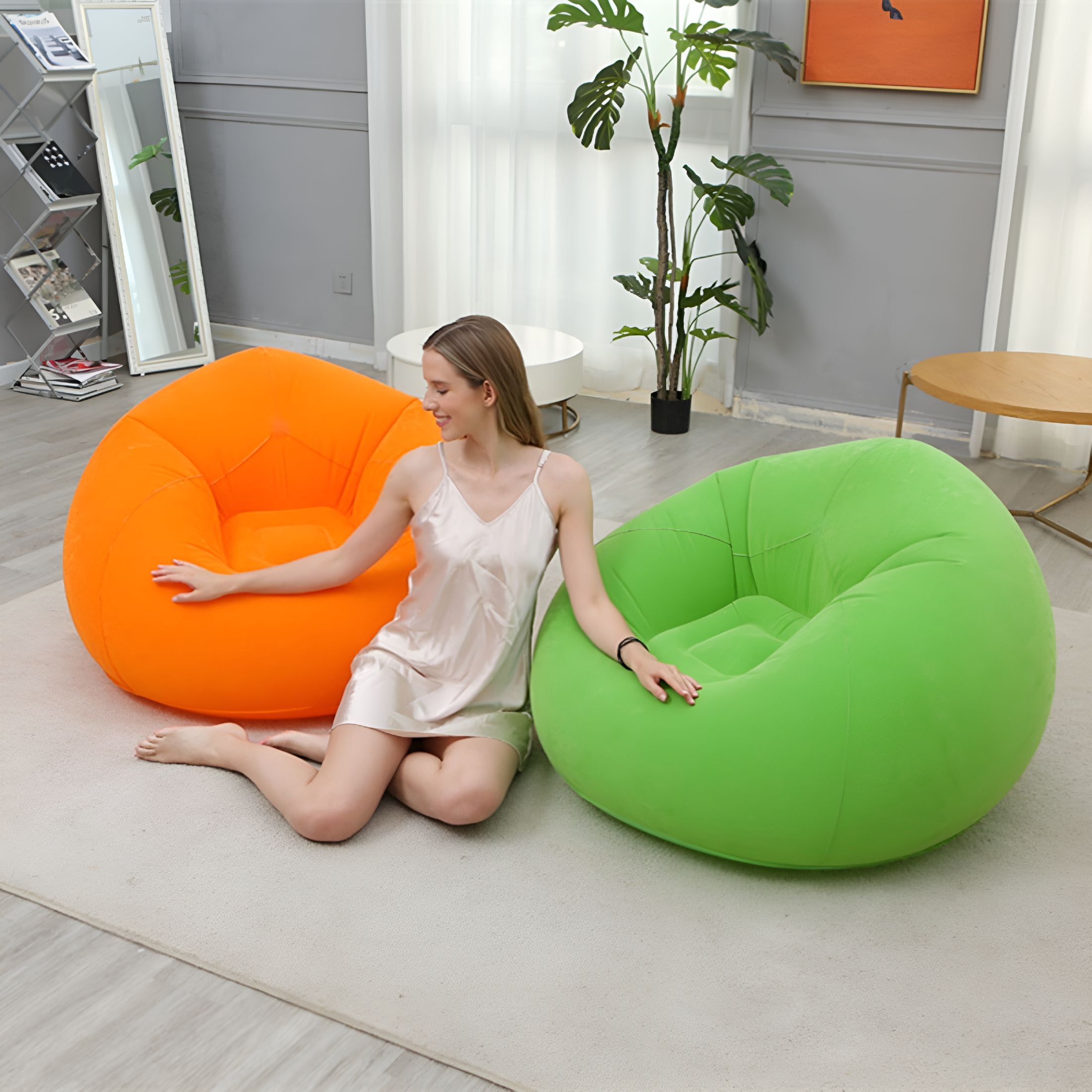 LAMIRO Bean Bag Chair Memory Foam High Resilience Bean Bag for Adults Kids,Round Fluffy Sofa Chair for Living Room Bedroom
