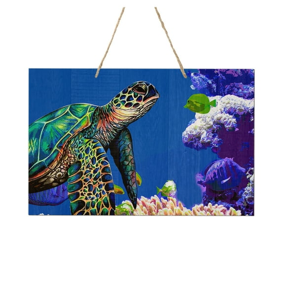 LifeSong Milestones Modern Wall Decoration Sea Turtle Art Rope Sign 8x12in Horizontal (Dark Brown Wood)