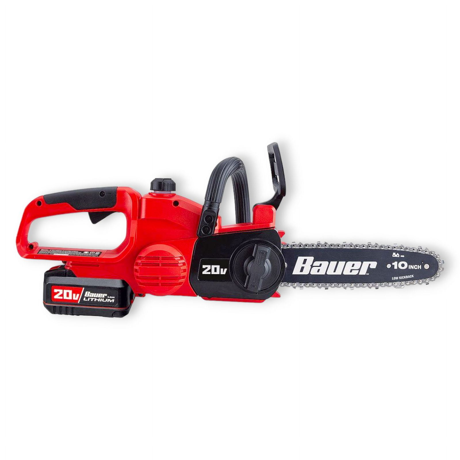 Bauer 20V Cordless Chainsaw 10" Bar, Battery-Powered Brushless (Tool Only) , Red