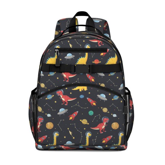 Dinosaur and Rocket Navy Pattern Cute School Backpack Bag for School with Padded Back and Adjustable Shoulder Straps 15.25"x11.5"x5.25"