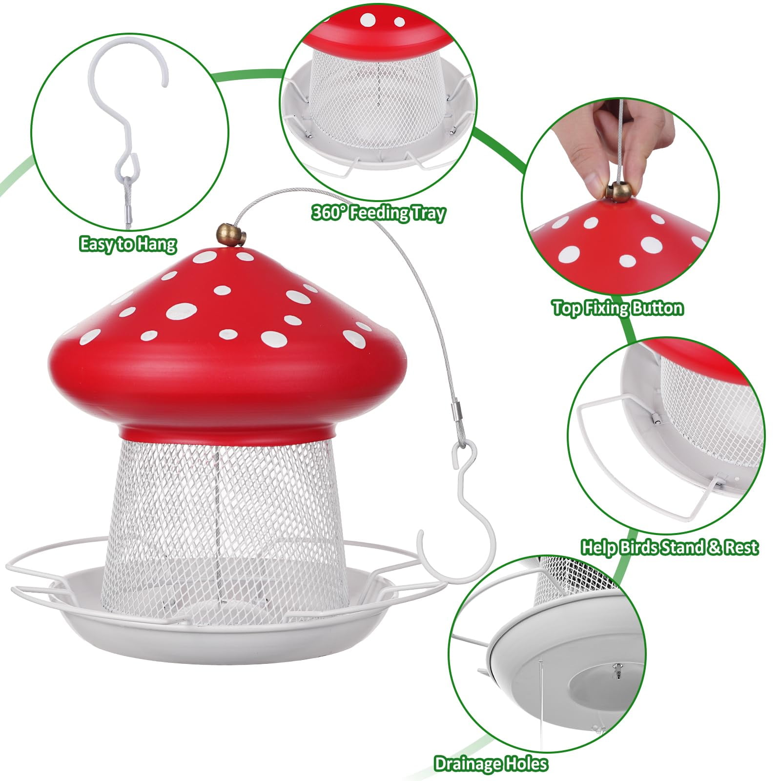 Samhe Bird Feeder, Mushroom Shape Outdoor Metal Wild Bird Feeder for Garden Yard Outside 3.5 lbs Large Capacity