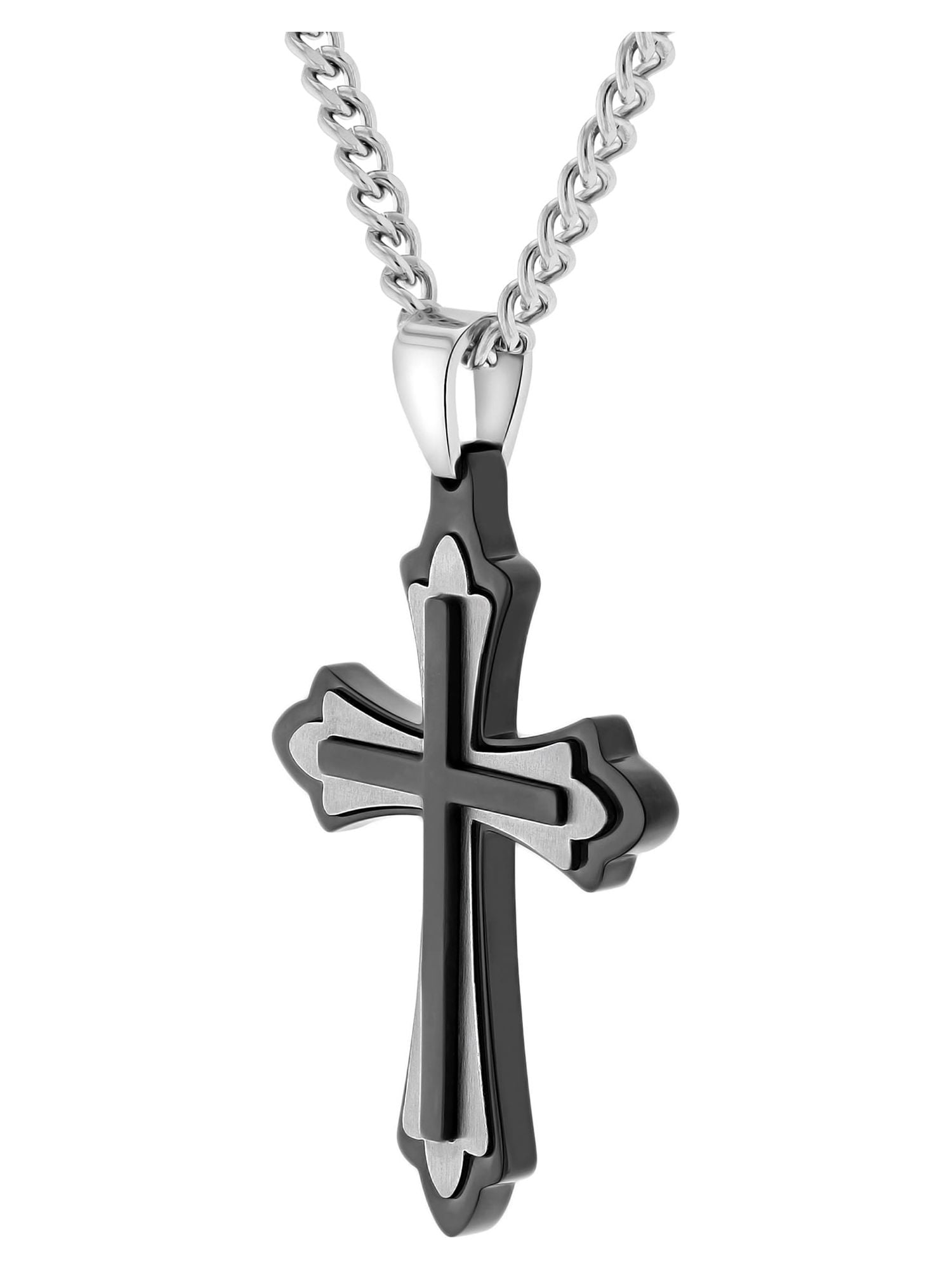 Believe by Brilliance Men’s Stainless Steel Fleur De Lis Two Tone Cross Pendant Necklace Chain