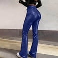 thumbnail image 6 of QUNYINEY Tummy Control Yoga Leggings for Women Blue Casual Faux Leather Jegging Skinny with Pockets Flare Leggings, 6 of 8