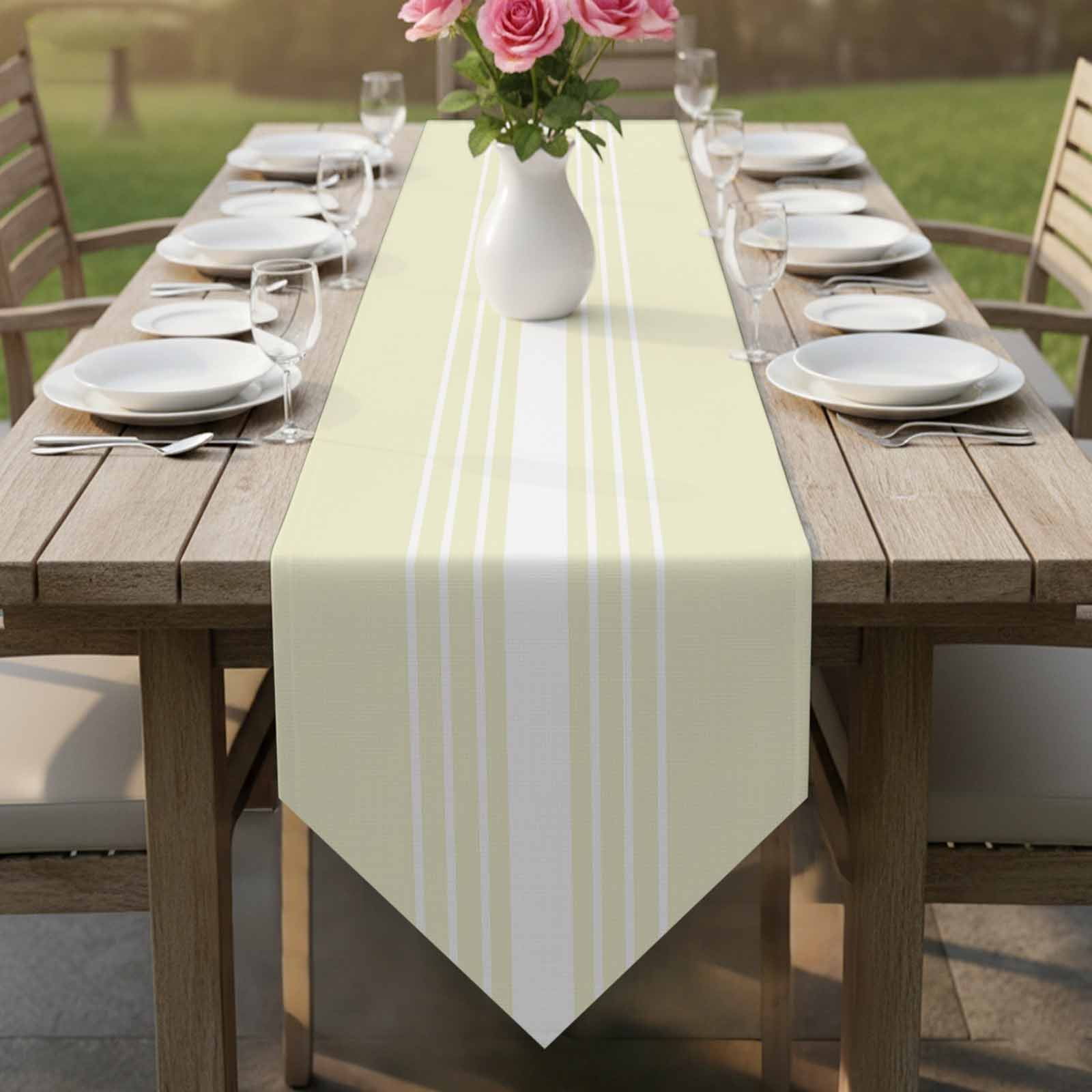 Cream White Stripe Table Runner Linen Burlap Table Runner 60 Inches Long Modern Rustic Vertical Striped Dresser Scarves for Kitchen Island Coffee Dining Room Party Holiday Decoration 13"x60"