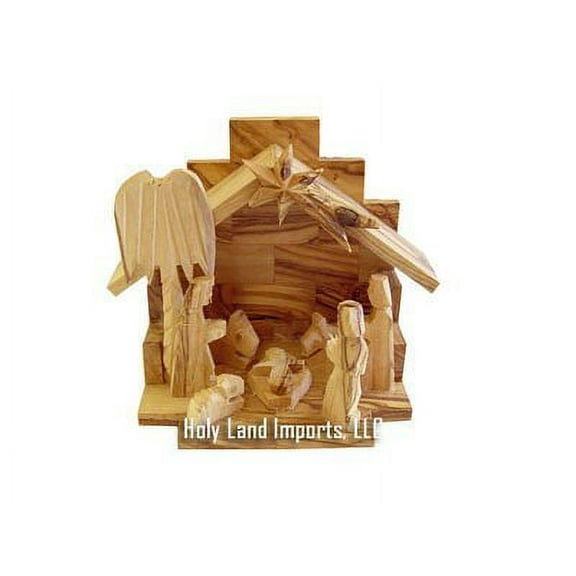 Holy Land Market Nativity Set - Olive Wood one piece Christmas small set (4.5 Inches high)