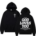 thumbnail image 2 of Sudadera con capucha para hombre y mujer, ropa de calle Vintage, estética Harajuku, Iglesia Cristiana de Jesús, versículo de la Biblia, Dios te ama, Y2K, 2 of 5
