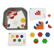 edxeducation FunPlay Pattern Blocks - Set of 60 Wooden Math Manipulatives + 50 Activities + Messy Tray