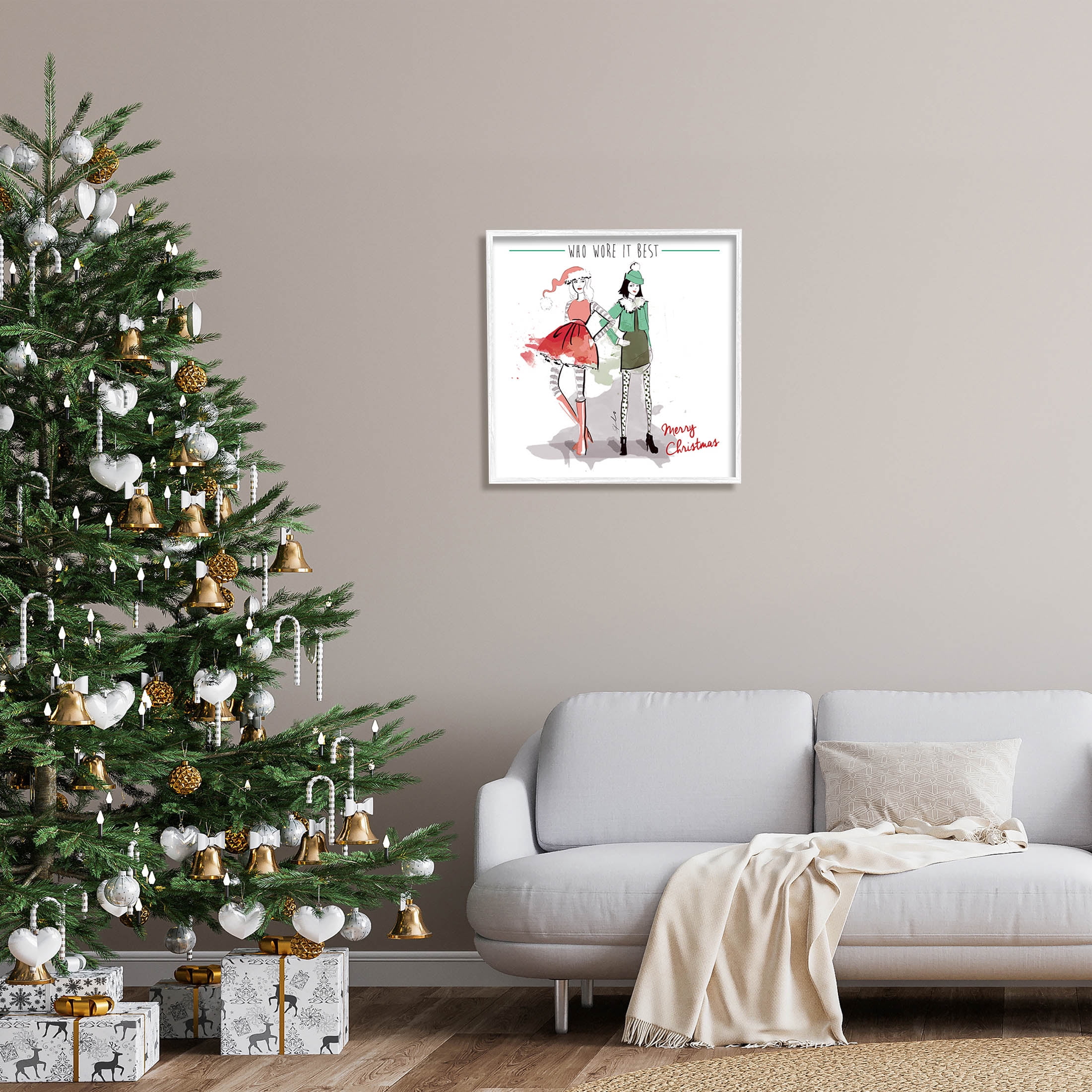Stupell Industries Who Wore It Best Christmas Fashion Graphic Art White Framed Art Print Wall Art, Design by Alison Petrie