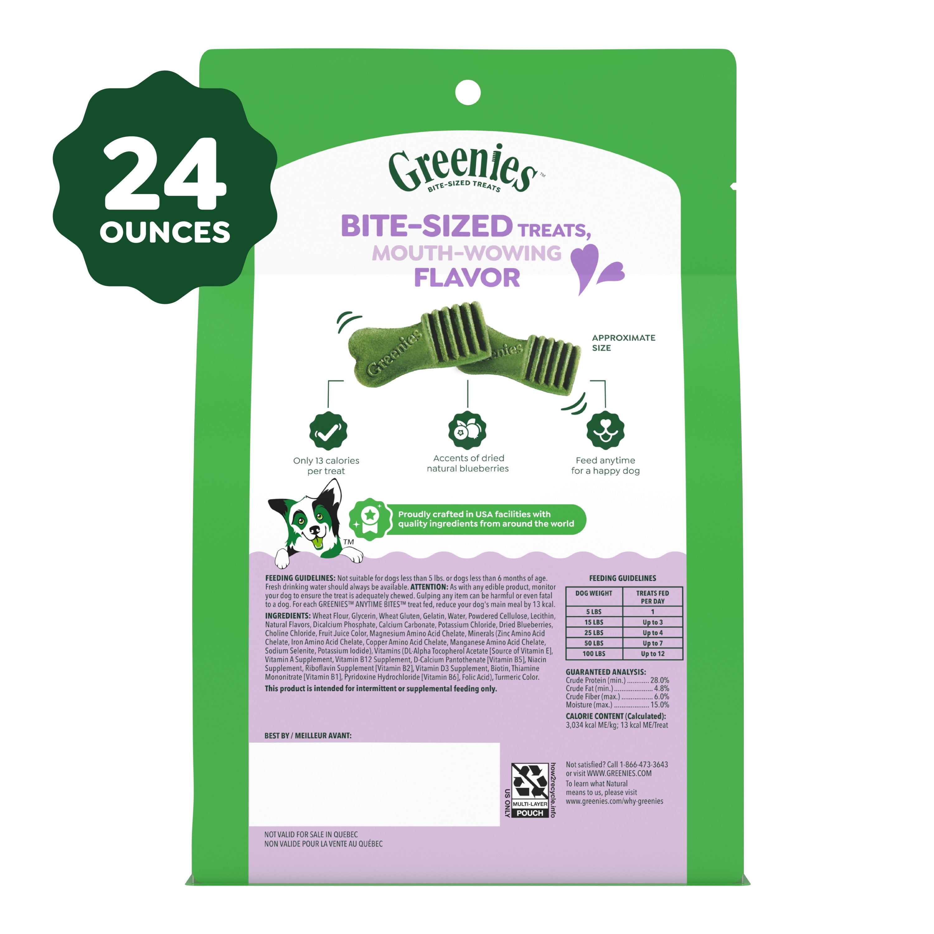 Greenies Anytime Bites Dog Treats, Blueberry Flavor, 24 oz bag