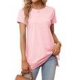 thumbnail image 5 of Women's Round Neck Solid Color T-Shirt Side Slit Casual Short-Sleeved Summer Sports Tunic Top, 5 of 6