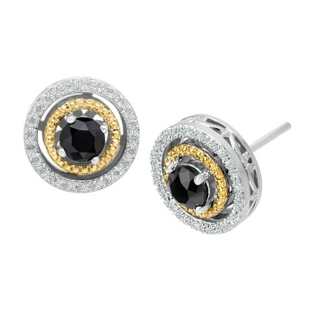 Duet 1 ct Black & White Diamond Stud Earrings in Sterling Silver & 14kt Gold
