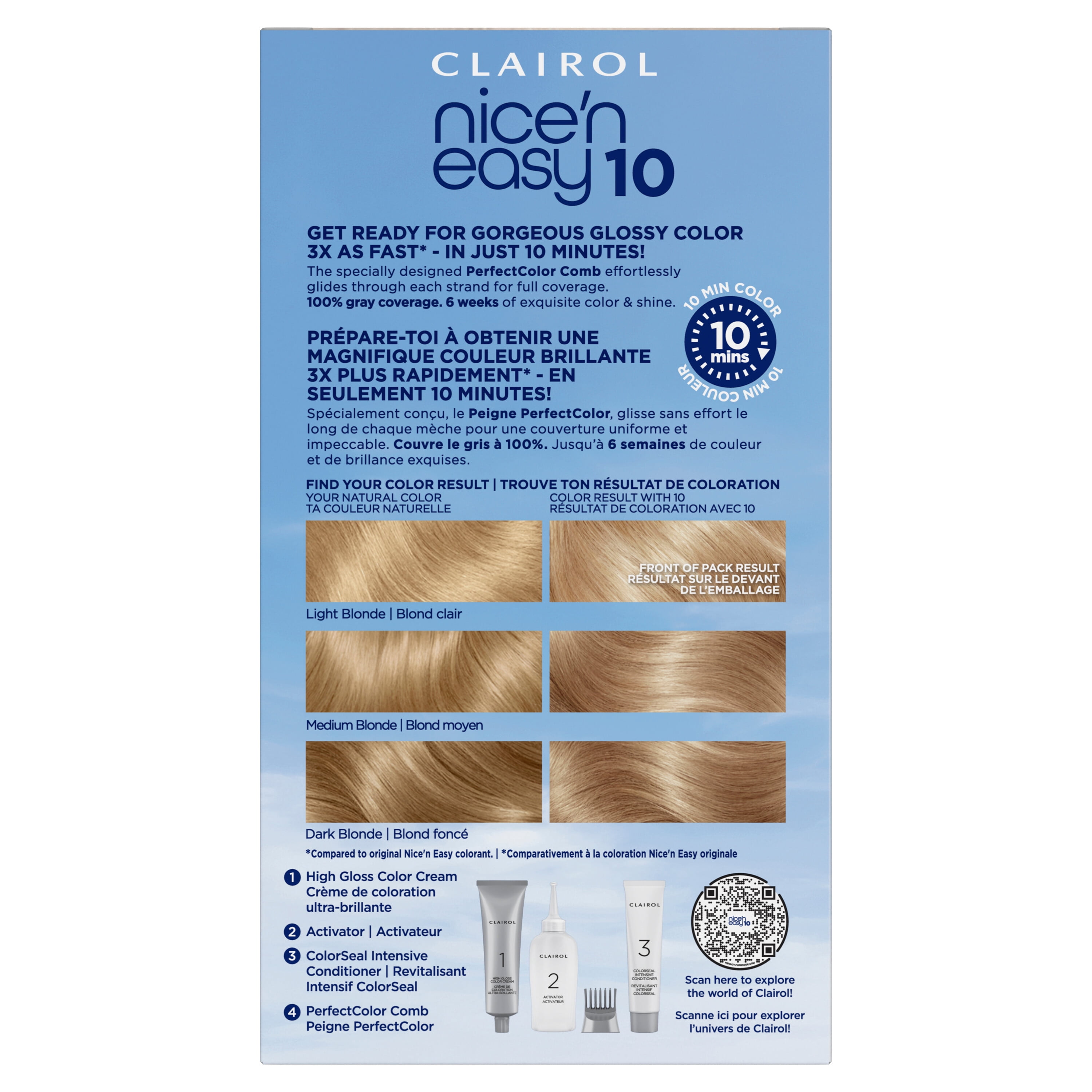 Clairol Nice'n Easy10 Permanent Hair Color Cream, 10 Lightest Blonde, Hair Dye, 1 Application