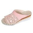 thumbnail image 4 of Rokment Crochet Platform Wedge Sandals for Women Boho Beach Summer Fashion Casual Mesh Lace Espadrilles Chunky Heeled Dress Slip on Slides Vacation Walking Shoes Pink Size 9, 4 of 5