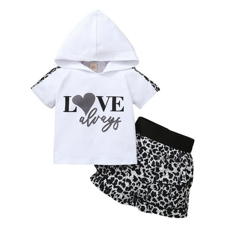 

IROINNID Toddler Girl s Short Sleeve Letter Hoodie Tops With Leopard Printed Shorts Outfits