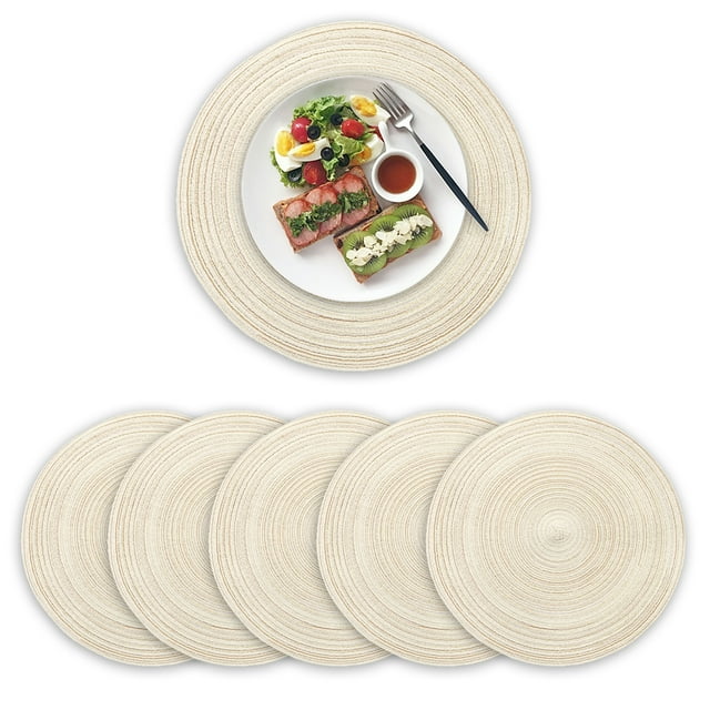 Juego de 6 manteles individuales redondos de algodón tejido, resistentes al calor, antideslizantes, lavables, para mesa de comedor, 4,33 pulgadas
