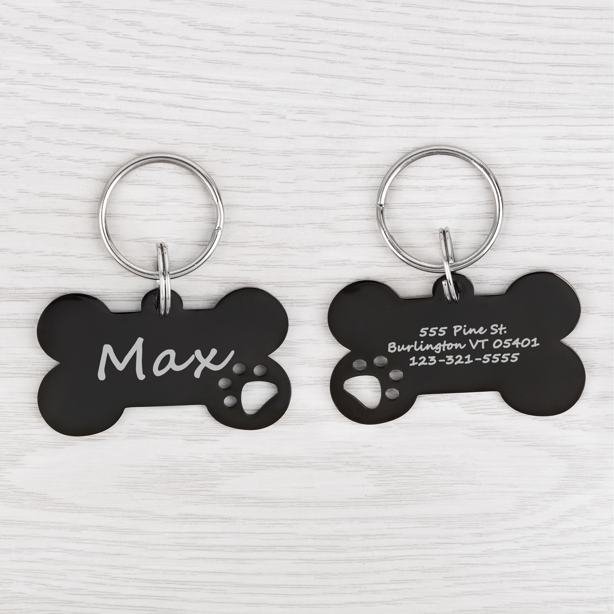 JATEBI 2 Pack Personalized Pet ID Tags, Stainless Steel Dog Tags,Custom  Bone&Hollowed Paw Shaped Engraved Dog Name, Label, Address & Phone