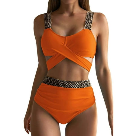 Sngxgn Women Bikini Set Solid Color Triangle Two Piece Swimsuit(Red M)