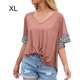 thumbnail image 1 of Camiseta de mujer con estampado de manga corta, cuello en V, camiseta suelta torcida de verano, marrón, XL Vogacara AP001233-16, 1 of 7