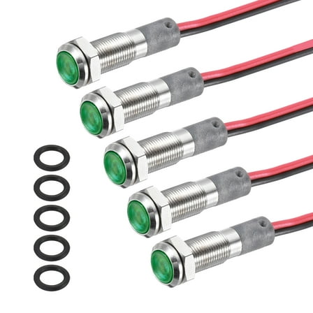 Uxcell 5Pcs 6mm Indicator Light, 110V-220V AC LED Metal Signal Lamp Waterproof,Green