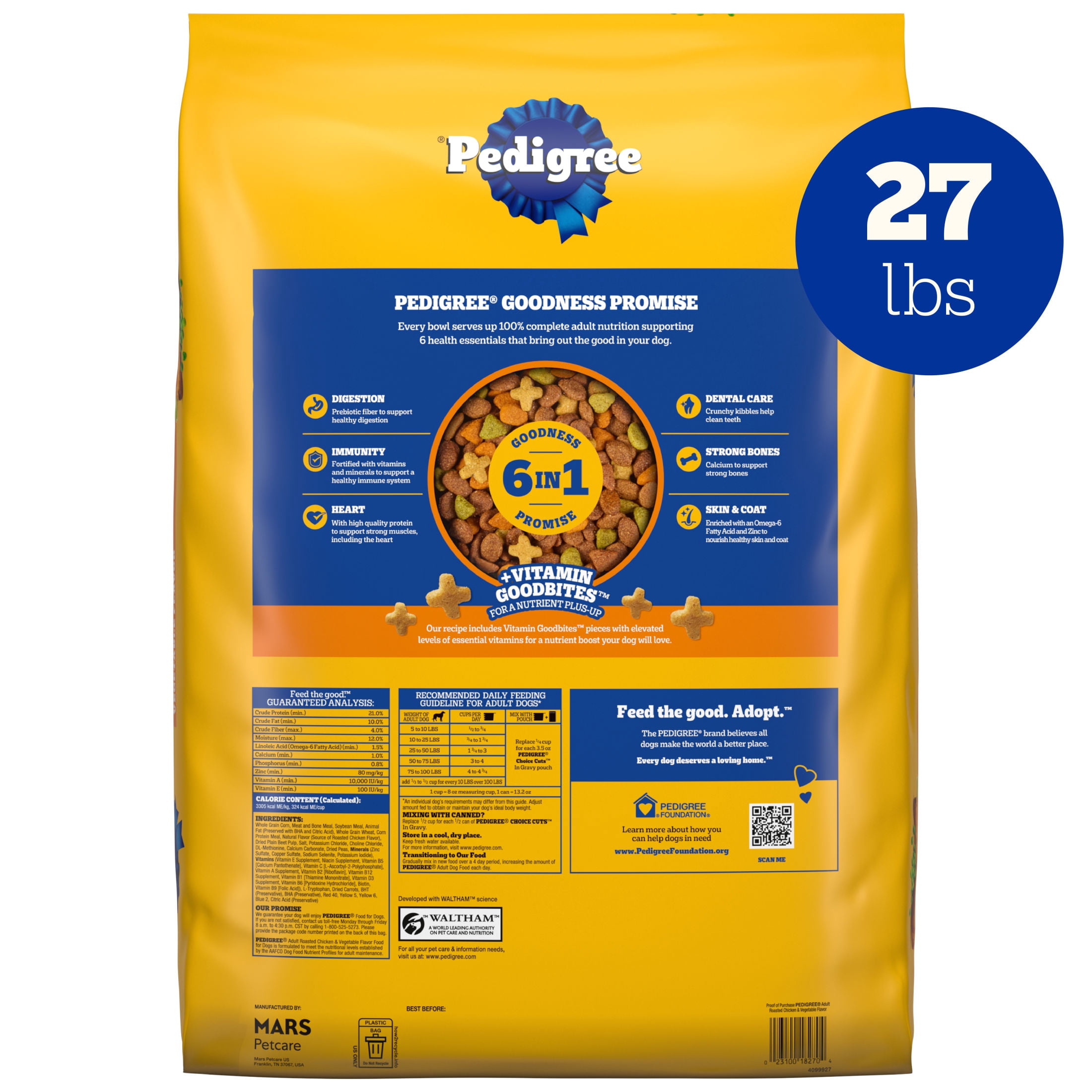 Pedigree High Protein Roasted Chicken & Vegetable Flavor Adult Dry Dog Food, 27 lb Bag