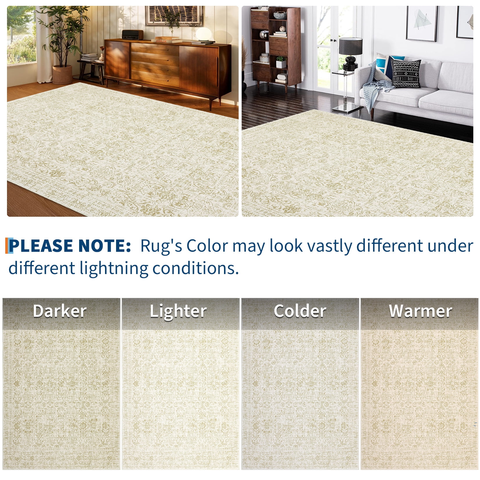 HOMERRY Washable Area Rug 6' x 9' Vintage Floral Area Rug for Living Room Bedroom Non-Slip Accent Rug, Beige