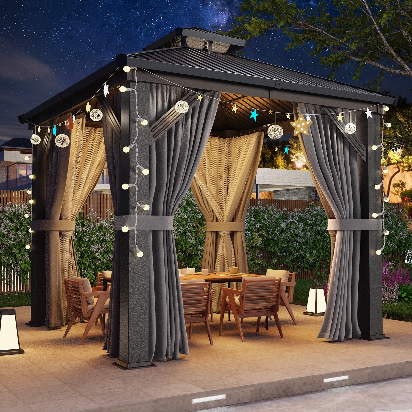 NETAJE 8x8 FT Hardtop Gazebo, Heavy Duty Gazebo with Aluminum Frame, Galvanized Steel Double Roof & Mosquito Net for Garden, Patio, Grey