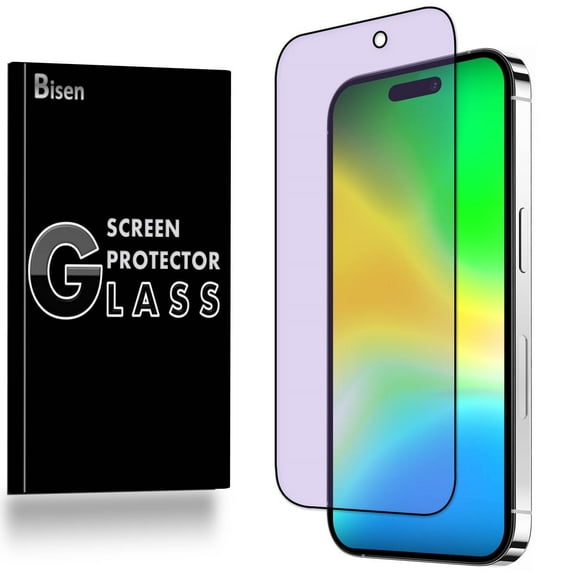For iPhone 15 Pro [2-PACK BISEN] Full Cover Tempered Glass Anti Blue Light [Eye Protection] Screen Protector, Anti-Scratch, Anti-Shock, Shatterproof, Bubble Free