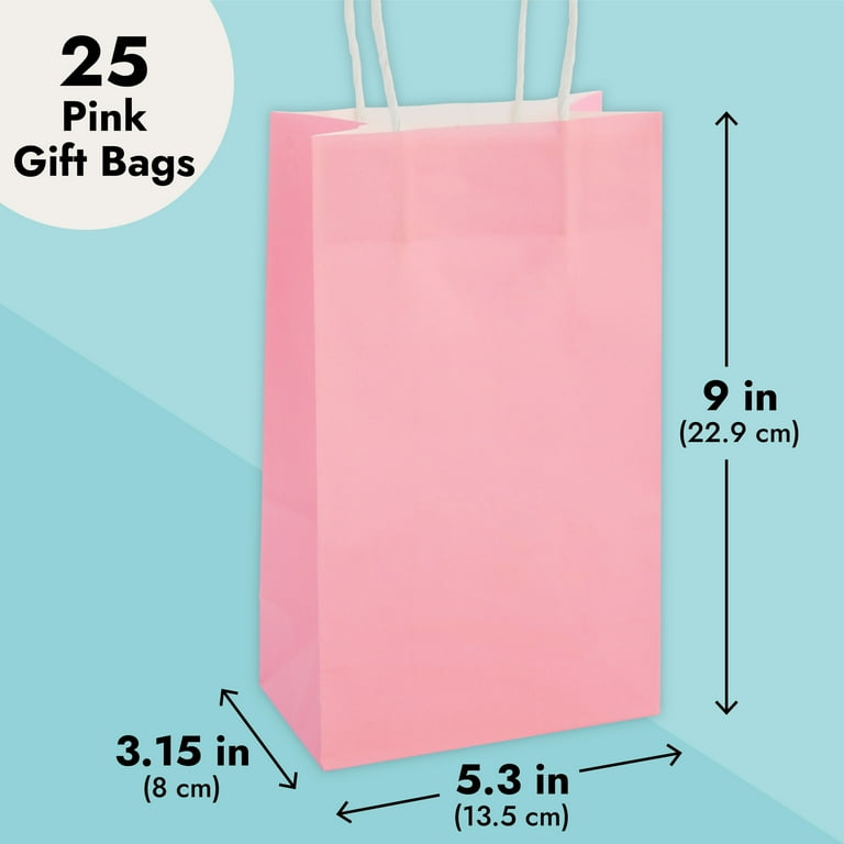 25 Pack Pink Gift Bags with Handles Small Paper Treat Bags for Birthday Wedding Retail 5.3x3.2x9 In