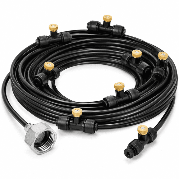 Misters for Outside Patio,26FT(8M) Misting System for Cooling Outdoor 8 Mist Nozzles 3/4" Brass Adapter