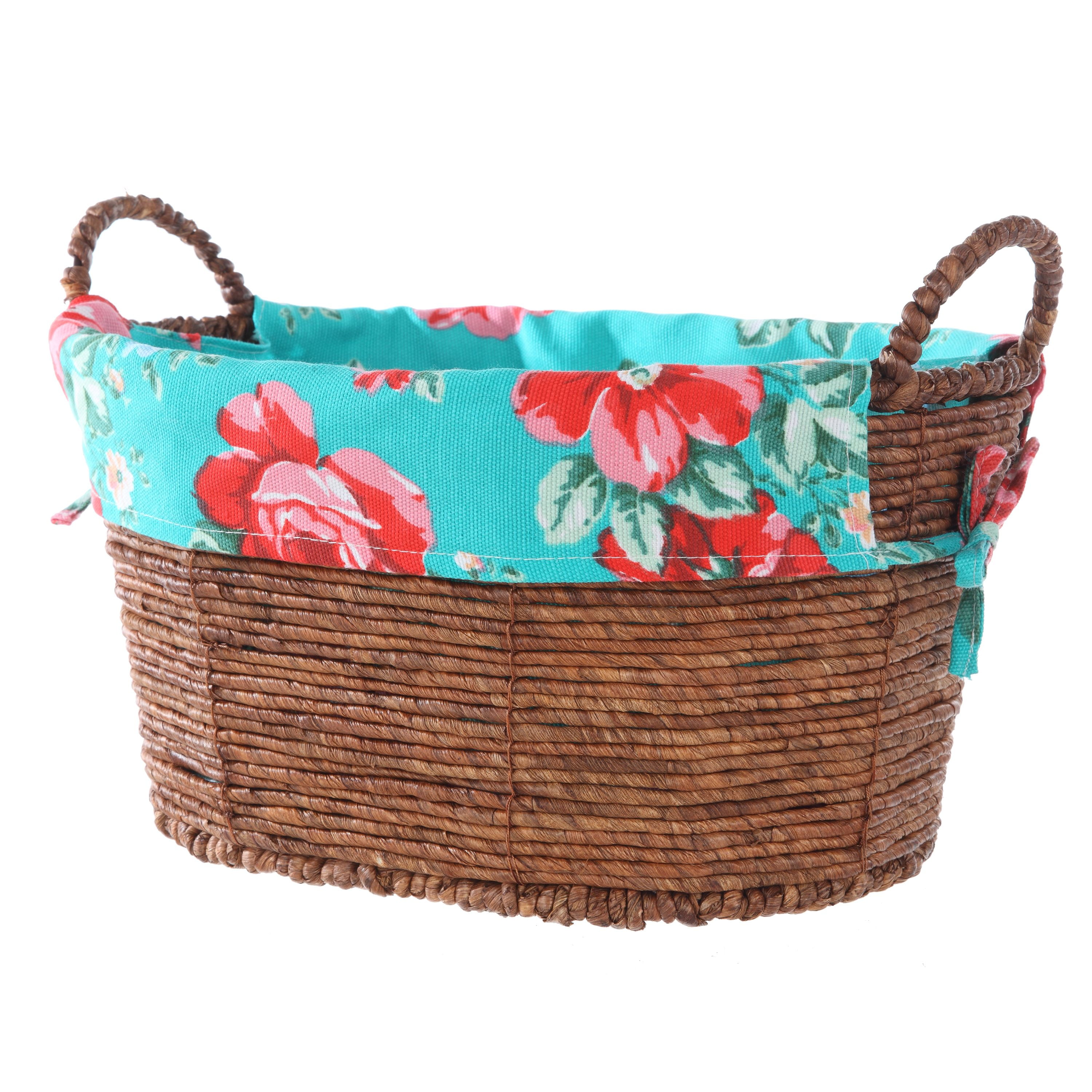 The Pioneer Woman Small Oval Teal Floral Basket